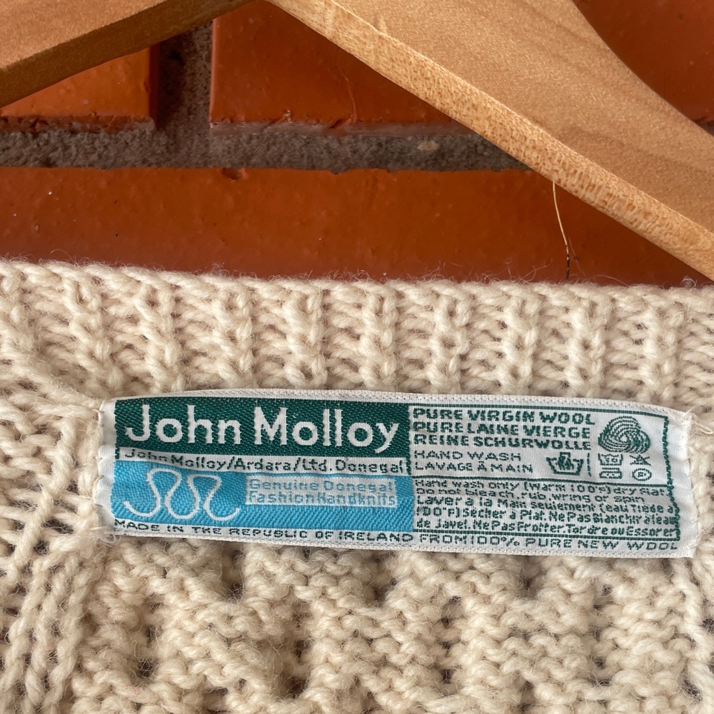 Vintage 80’s John Molloy Irish Wool Cable Knit Cardigan Sweater Made in Ireland - Picture 2 of 5